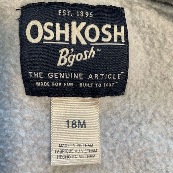 OshKosh B’gosh grey hoodie sweatshirt front zip kangaroo pockets lined hood unis - Picture 8 of 11